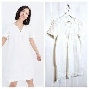 Madewell White A-Line Popover Dress Cotton Linen Short Sleeve Size S